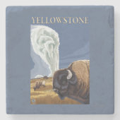 YellowstoneBison met ouderwets getrouw Stenen Onderzetter (Voorkant)