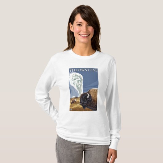 YellowstoneBison met ouderwets getrouw T-shirt (Voorkant volledig)