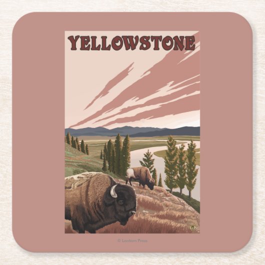 YellowstoneBison Scene Kartonnen Onderzetters (Voorkant)