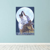 YellowstoneHowling Wolf Canvas Afdruk (Insitu (Houten vloer))