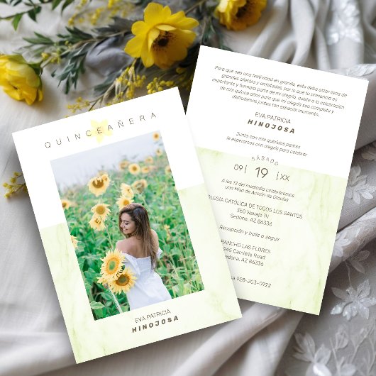 Yelow Marble Effect Romantic Photo Quinceañerank Kaart