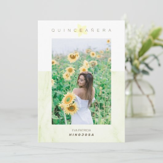 Yelow Marble Effect Romantic Photo Quinceañerank Kaart (Staand voorkant)