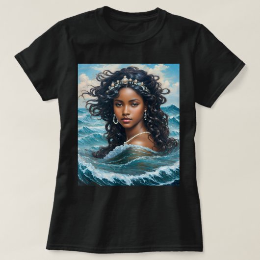 Yemaya Orisha Zwarte Vrouw Godin Kunst T-shirt (Design voorkant)