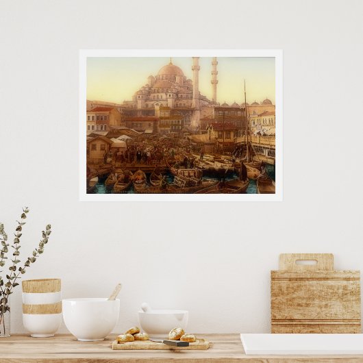 Yeni Cami moskee en Eminö nü bazaar - ISTANBUL Poster (Keuken)