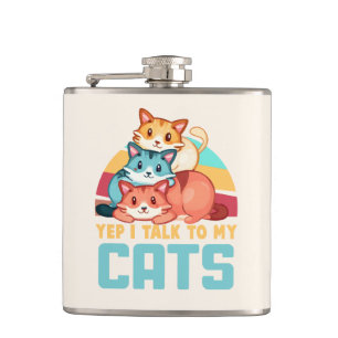 Yep, ik praat met mijn katten-Schattige trio cat d Heupfles