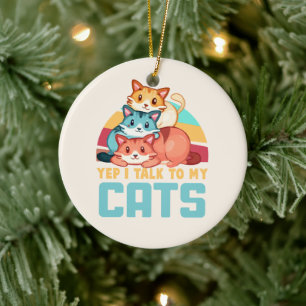 Yep, ik praat met mijn katten-Schattige trio cat d Keramisch Ornament