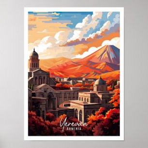 Yerevan Armenia Art Vintage Travel Illustration Poster