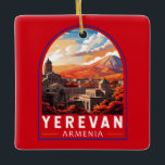 Yerevan Armenië Reizen Kunst Vintage Keramisch Ornament<br><div class="desc">Yerevan retro vector reisontwerp. Jerevan,  de hoofdstad van Armenië,  wordt gekenmerkt door grootse architectuur uit de Sovjet-tijd.</div>