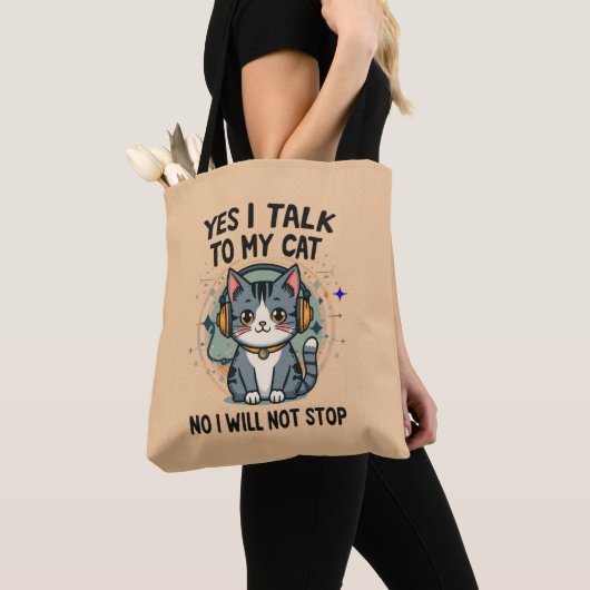 Yes I Talk To My Cat Funny Cat Quote Tote Bag (Dichtbij)