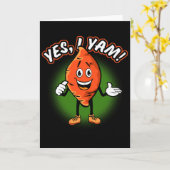 Yes I Yam Funny Sweet Potato Pun Thanksgiving Humo Kaart (Gele Bloem)