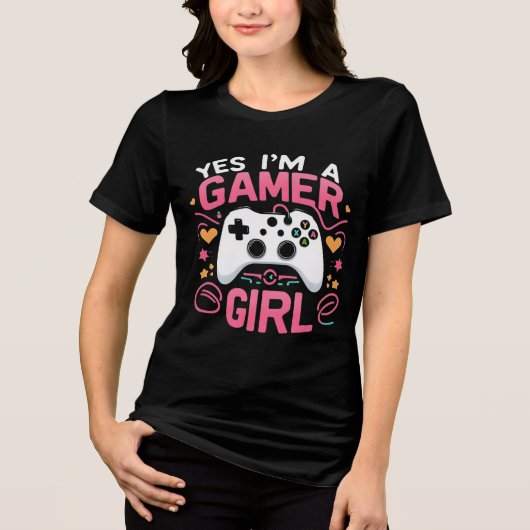 Yes I'm A Gamer Girl: Pink & White Controller Tri-Blend Shirt (Voorkant)