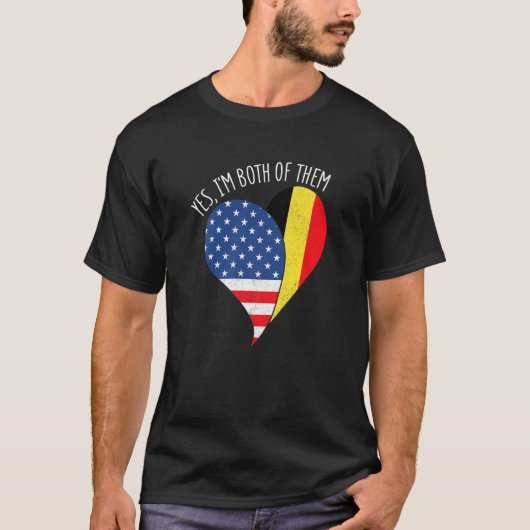 Yes, I'm Both Of Them Half American Half Belgian H T-shirt (Voorkant)