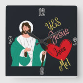 "Yes, Jesus Loves Me!" Black Square Wall Clock Vierkante Klok (Voorkant)