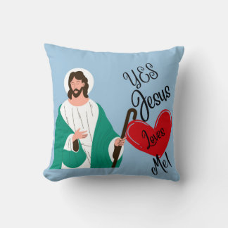 "Yes, Jesus Loves Me" Light Blue Throw Pillow Kussen