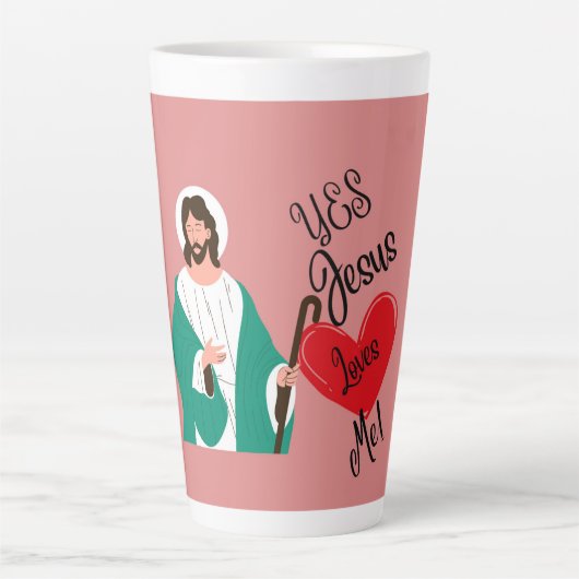 "Yes, Jesus Loves Me" Pink Large Latte Mug  Mok (Voorkant)