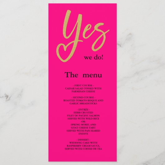 Yes We Do Hot Pink Gold Wedding menu (Voorkant)