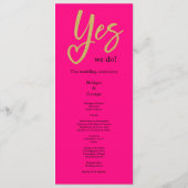 Yes We Do Hot Pink Gold Wedding menu (Achterkant)