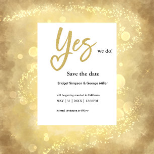 Yes We Do wit goud bruiloft bewaar de datum kaart
