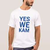 Yes We Kam grappige moderne blauwe typografie T-shirt (Voorkant)