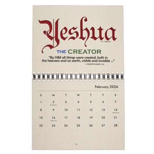 YESHUA Jesus Hebrew Joodse naam Christelijke Messi Kalender (Feb 2026)
