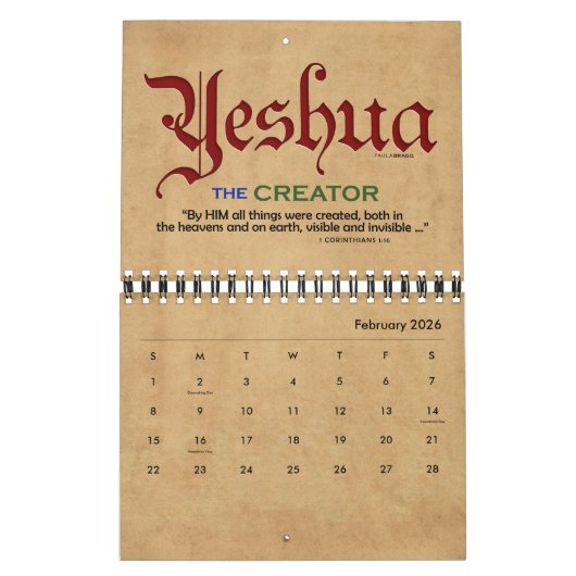 YESHUA Jesus Hebrew Joodse naam Christelijke Messi Kalender (Feb 2026)