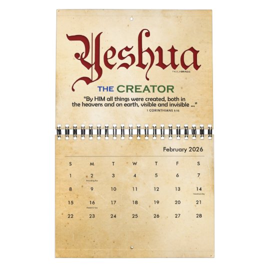 YESHUA Jesus Hebrew Joodse naam Christelijke Messi Kalender (Feb 2026)