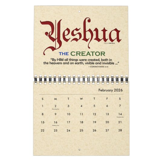 YESHUA Jesus Hebrew Joodse naam Christelijke Messi Kalender (Feb 2026)