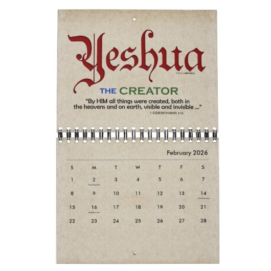 YESHUA Jesus Hebrew Joodse naam Christelijke Messi Kalender (Feb 2026)