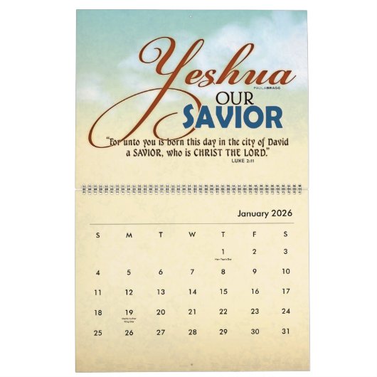 YESHUA Jesus Hebrew Joodse naam Christelijke Messi Kalender (Jan 2026)