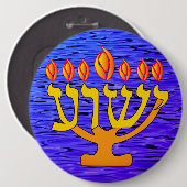 Yeshua Menorah Ronde Button 6,0 Cm (Voorkant /achterkant)