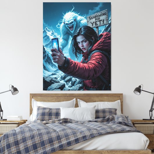 Yeti Bigfoot Sasquatch Selfie Canvas Afdruk (Insitu (Slaapkamer))