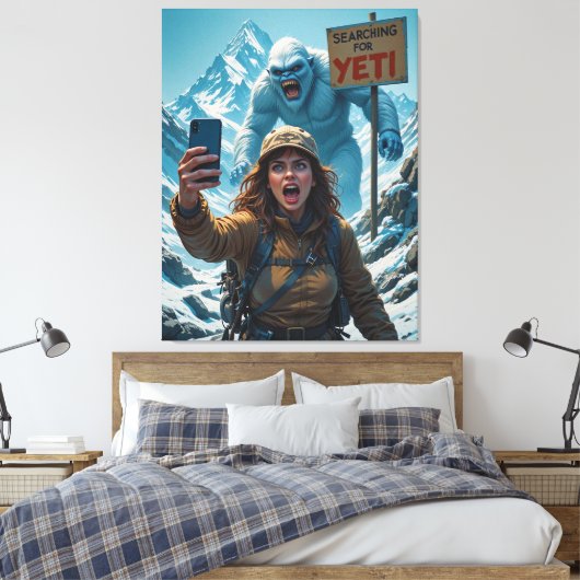 Yeti Bigfoot Sasquatch Selfie Mount Everest Canvas Afdruk (Insitu (Slaapkamer))