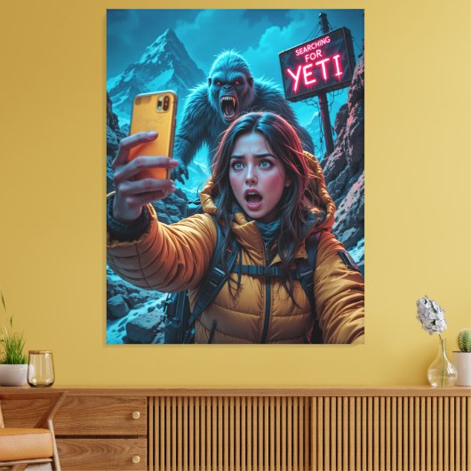 Yeti Bigfoot Sasquatch Selfie Mount Everest Neon Canvas Afdruk (Insitu (Woonkamer))