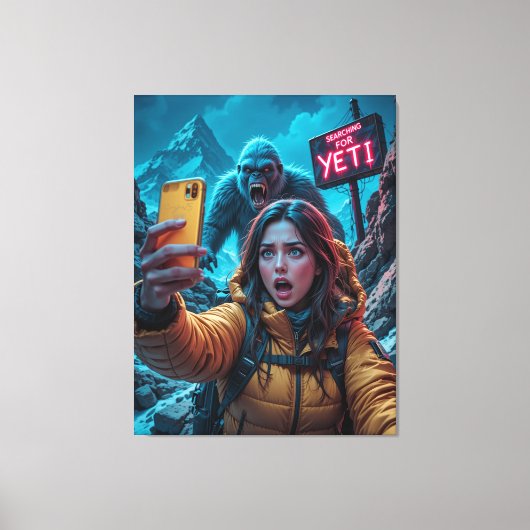 Yeti Bigfoot Sasquatch Selfie Mount Everest Neon Canvas Afdruk (Voorkant)