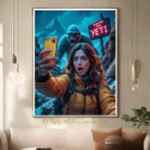 Yeti Bigfoot Sasquatch Selfie Mount Everest Neon Canvas Afdruk