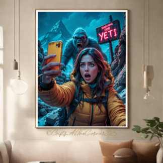 Yeti Bigfoot Sasquatch Selfie Mount Everest Neon Canvas Afdruk