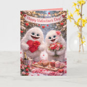 Yeti Couple Valentine's Day Card - Whimsical  Kaart (Gele Bloem)