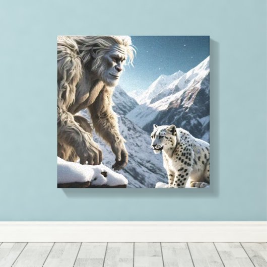 Yeti en het sneeuwluipaard canvas afdruk (Insitu (Houten vloer))