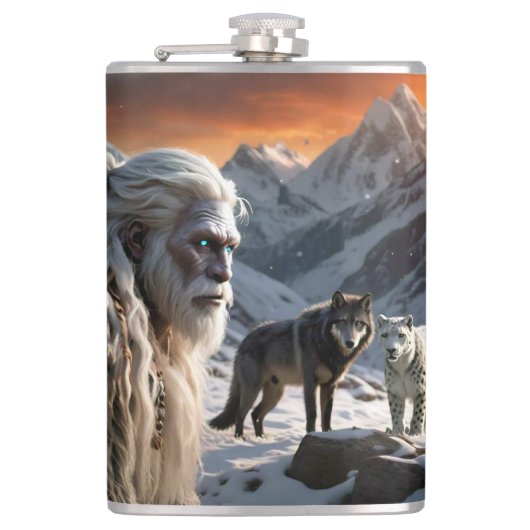 Yeti en het sneeuwluipaard heupfles (Voorkant)