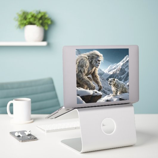 Yeti en het sneeuwluipaard sticker (Laptop op bureau)