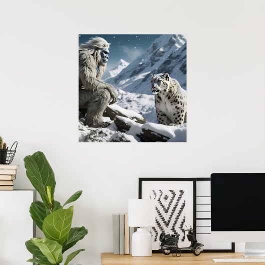 Yeti en het Snow Leopard Poster (Thuiskantoor)