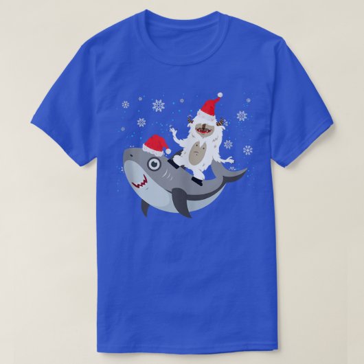 Yeti om te feesten haai kerstman hoed Kerstmis pyj T-shirt (Design voorkant)