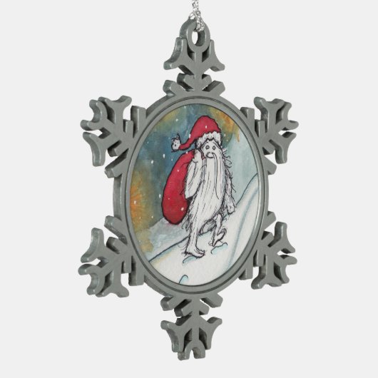 Yeti Santa Tin Sneeuwvlok Ornament (Links)