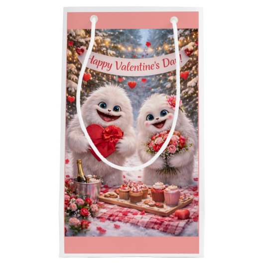 Yeti Sasquatch Couple Valentine's Day Gift Bag Klein Cadeauzakje (Voorkant)