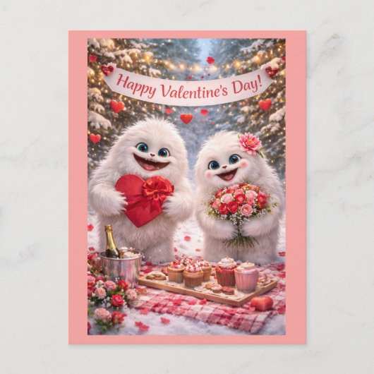 Yeti Sasquatch Couple Valentine's Day Postcard Briefkaart (Voorkant)