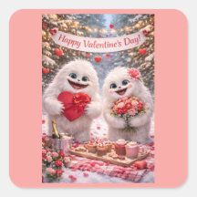 Yeti Sasquatch Koppel Valentijnsdag Stickers