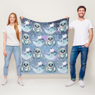 Yeti Sitting Kawaii Sneeuwvlokken patroon Fleece Deken