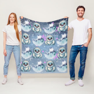 Yeti Sitting Kawaii Sneeuwvlokken patroon Fleece Deken