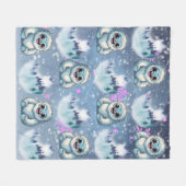 Yeti Sitting Kawaii Sneeuwvlokken patroon Fleece Deken (Voorkant (Horizontaal))