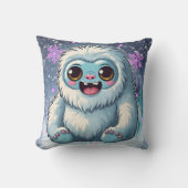 Yeti Sitting Kawaii Snowflakes Afdrukken Kussen (Voorkant)